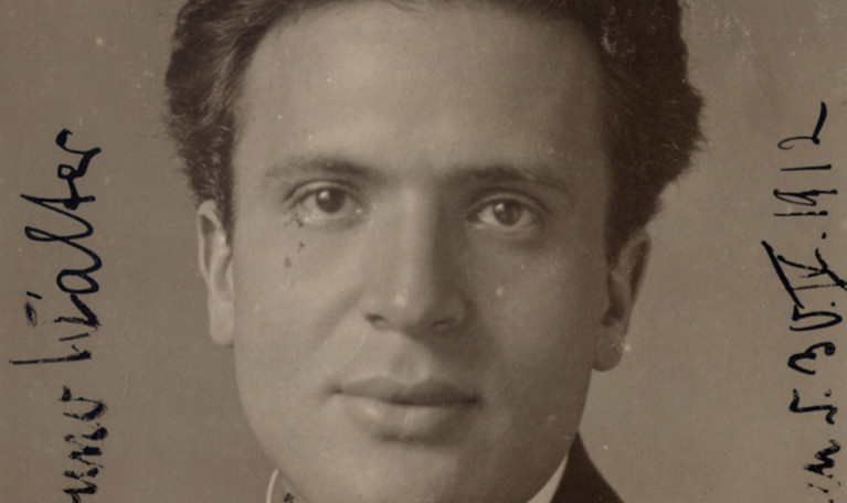 A sepia-toned photograph of Bruno Walter, close-up portrait.